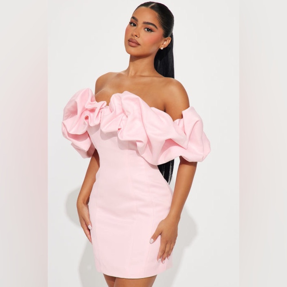 Pink Ruffle Mini Dress Off Shoulder Bodycon Glam